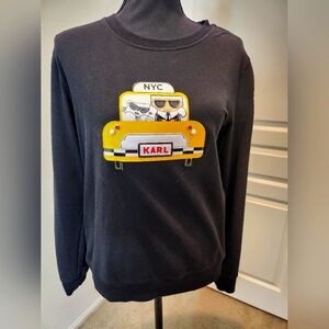 Karl Lagerfeld Paris Black Signed Sweatshirt Top Yellow Car NYC Front XS